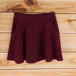 Joe Benbasset Short A-Line Skirt Womens Sz S Maroon Floral Stretch Waist Pockets